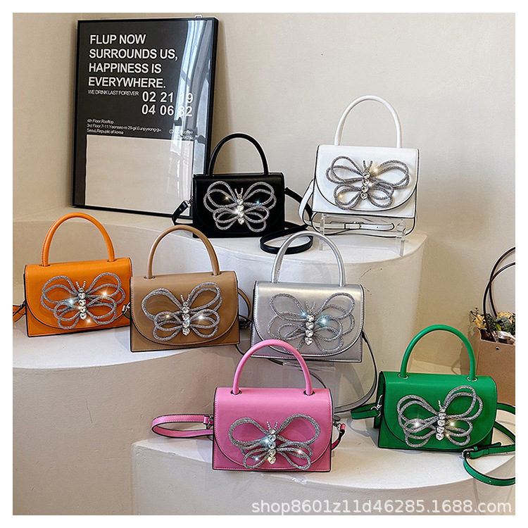 Bag Bags2024 New Diamond Studded Bow With Shiny Diamonds, Hand-Held Bill Of Lading Shoulder Bag, Women's Crossbody Small Square Bag