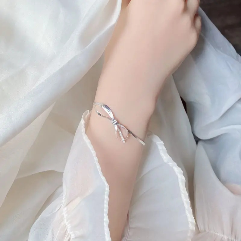 925 Sterling Silver Bowknot Shiny Chain Link Bracelets For Women Girl Cute Chic Sparkling Bracelet Party Gift 241220