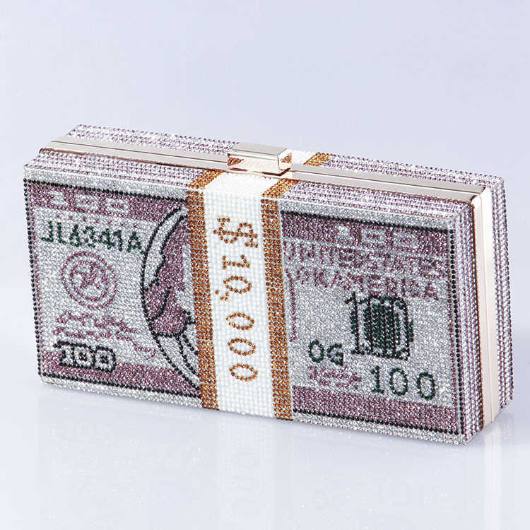 Us Dollar Bag New Full Diamond Us Dollar Dinner Bag Clutch Bag Womens Dress Hand Bag Evening Bag Womens Tote Bags 240920