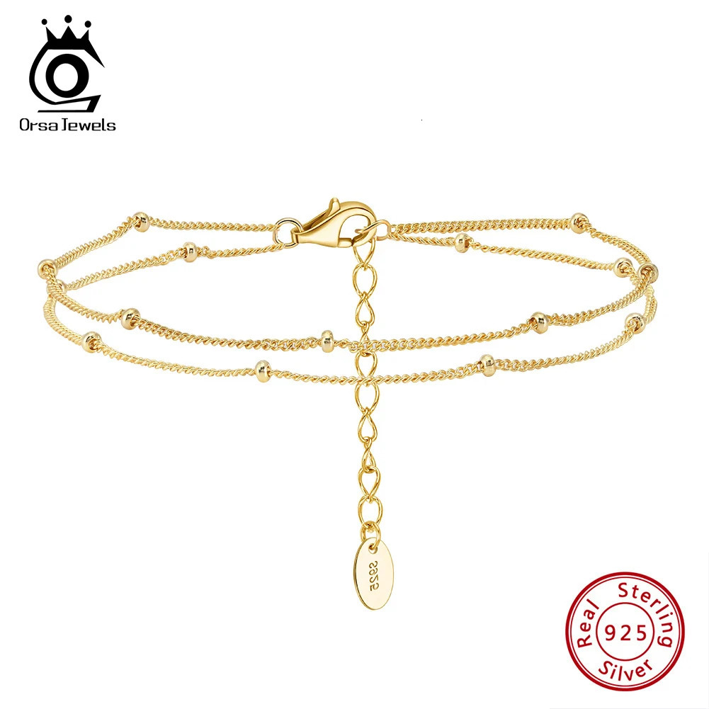ORSA JEWELS 2mm Beads Double Layer Chain Bracelets Silver 925 Thin 1mm Width Cuban Chain Bracelet Lobster Clasp Jewelry SB198 241214
