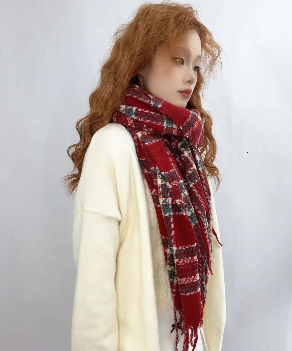 Cashmere Plaid Thickening Long Wrap Shawl With Tassel Warm Scarf Women Winter Christmas Gift 241220