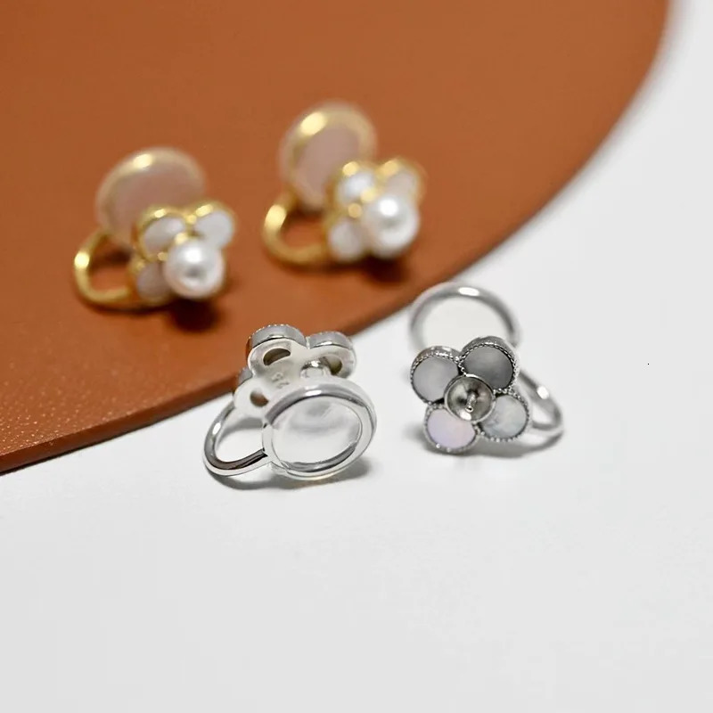 MeiBaPJ 5-6mm Natural Round Pearls Fashion Clip Earrings 925 Silver Fine Wedding Jewelry for Women DIY Empty Tray 241220