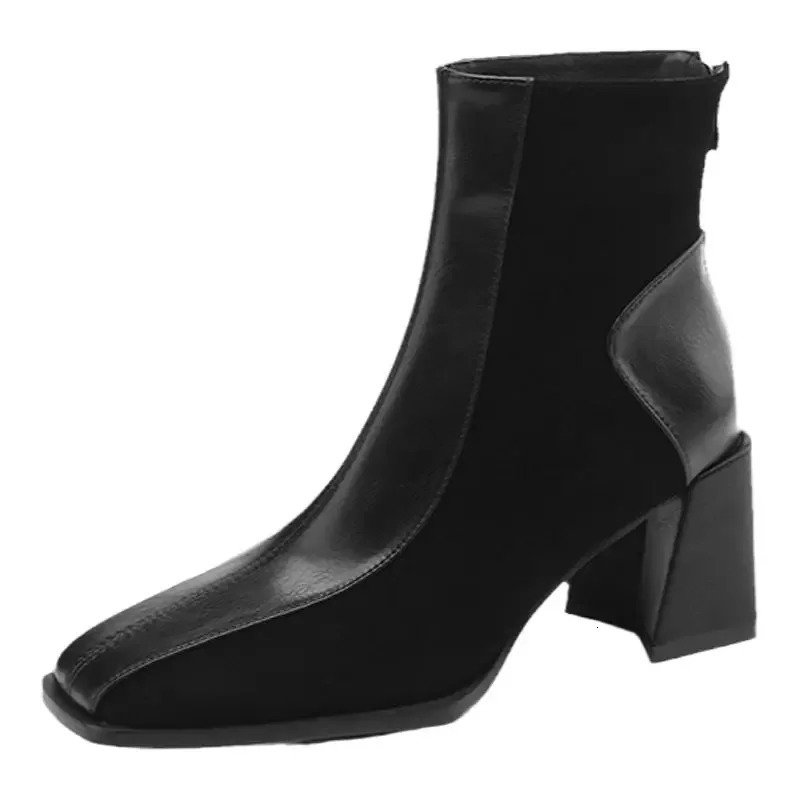 Vintage Square Toe Women Ankle Boots Fashion Back Zippers Short Booties Autumn Winter Ladies Concise Office Thick Heels Shoes 241213
