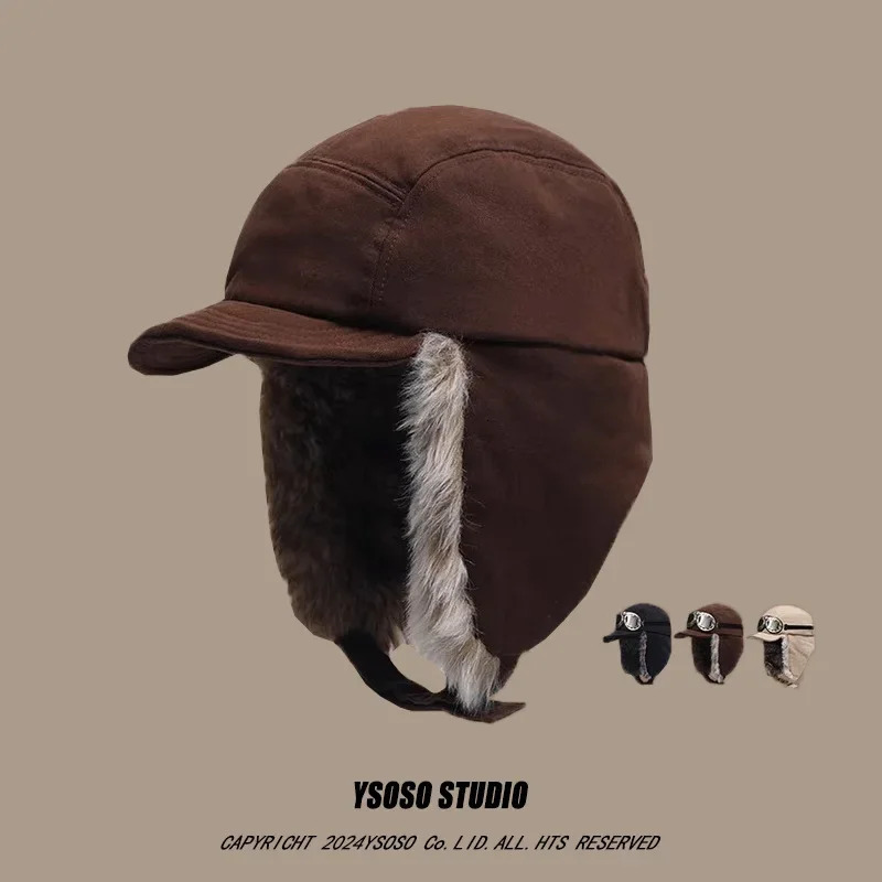 Retro Thunderwind Hat Mens and Womens Thick Warm Cold Hat Korean Version Anti Ear Hood Flip Pilot Bomber Hat 241220