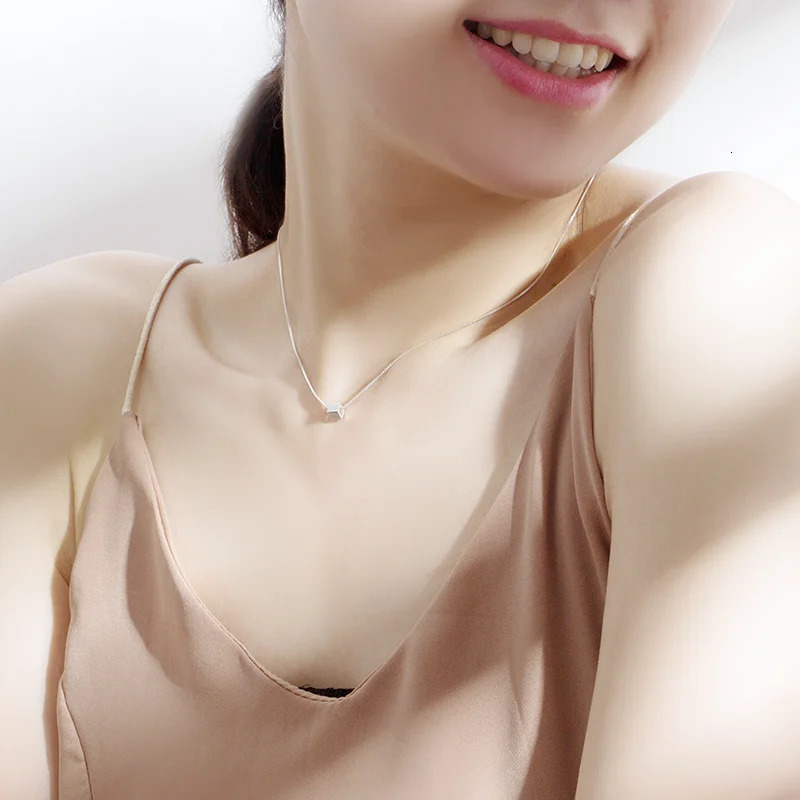 Square Necklaces 925 Sterling Silver Simple Cube Pendant Necklace for Women Fine Jewelry Female Chain Customized Wholesale 241220