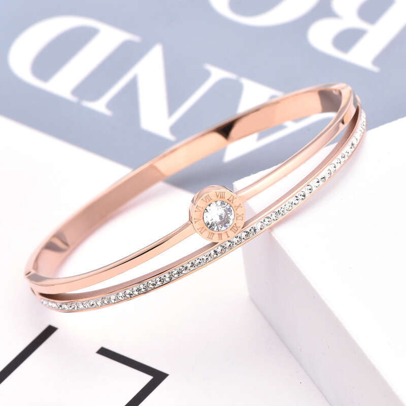 Full Sky Star Roman Digital Bracelet Women's High end Rose Gold Titanium Steel Anti Itch Open Hand Decoration