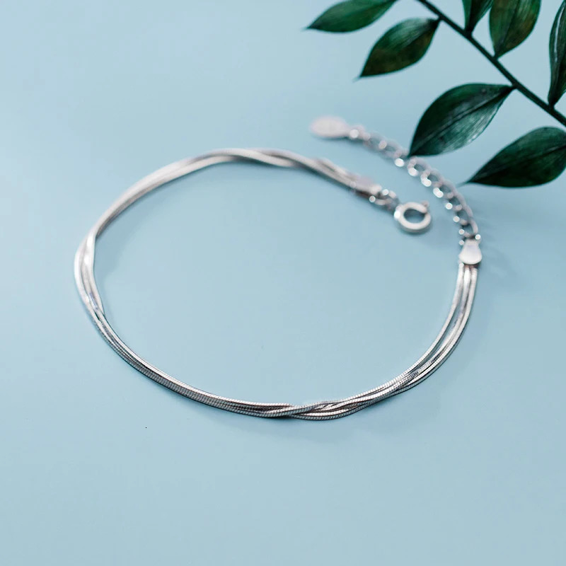MODIAN 925 Sterling Silver Fashion Simple Three Layer Snake Bone Chain Bracelet For Women Girls Daily Fine Jewelry 241220
