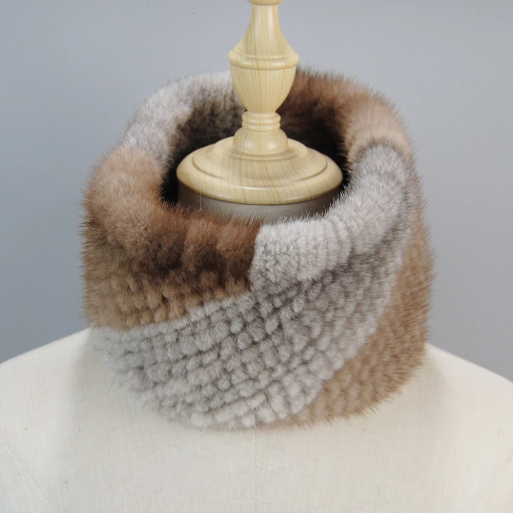 Winter Knitted Warmer Lady Genuine Ring Bandana Girl Good Elastic Scarves Natural Mink Fur HeadBands Winter Collars And Scarves 241220