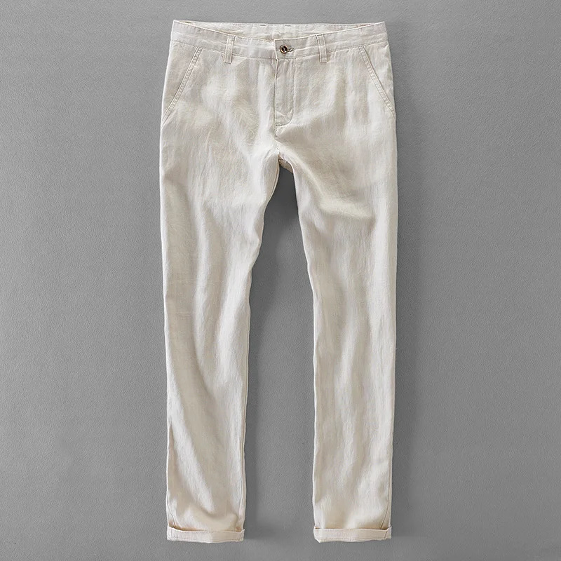 100% high-quality pure linen casual pants mens pants mens business fashion pants mens Pantalones Pantaloni Un Pantalon 241219