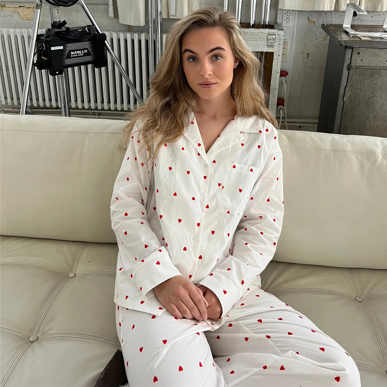 Imcute Floral Pajamas for Women Set Long Sleeve Button Down Shirt and Wide Leg Pants Y2K Fruit Print Lounge Set Sleepwear 241217