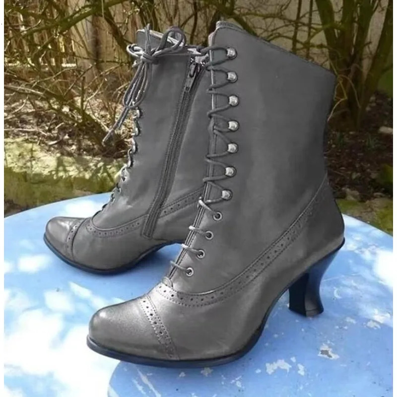 Womens Short Boots PU Leather Bicycle Boots High Toe Heel Boots Womens Victoria Boots Retro Botas 241213