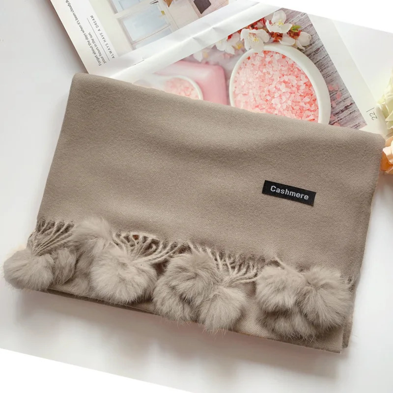 200*70cm Women Solid Color Soft Hairball Scarf Oversize Cashmere Ladies Shawl Wrap Winter Pashmina Female Hijab Headband Muffler 241220