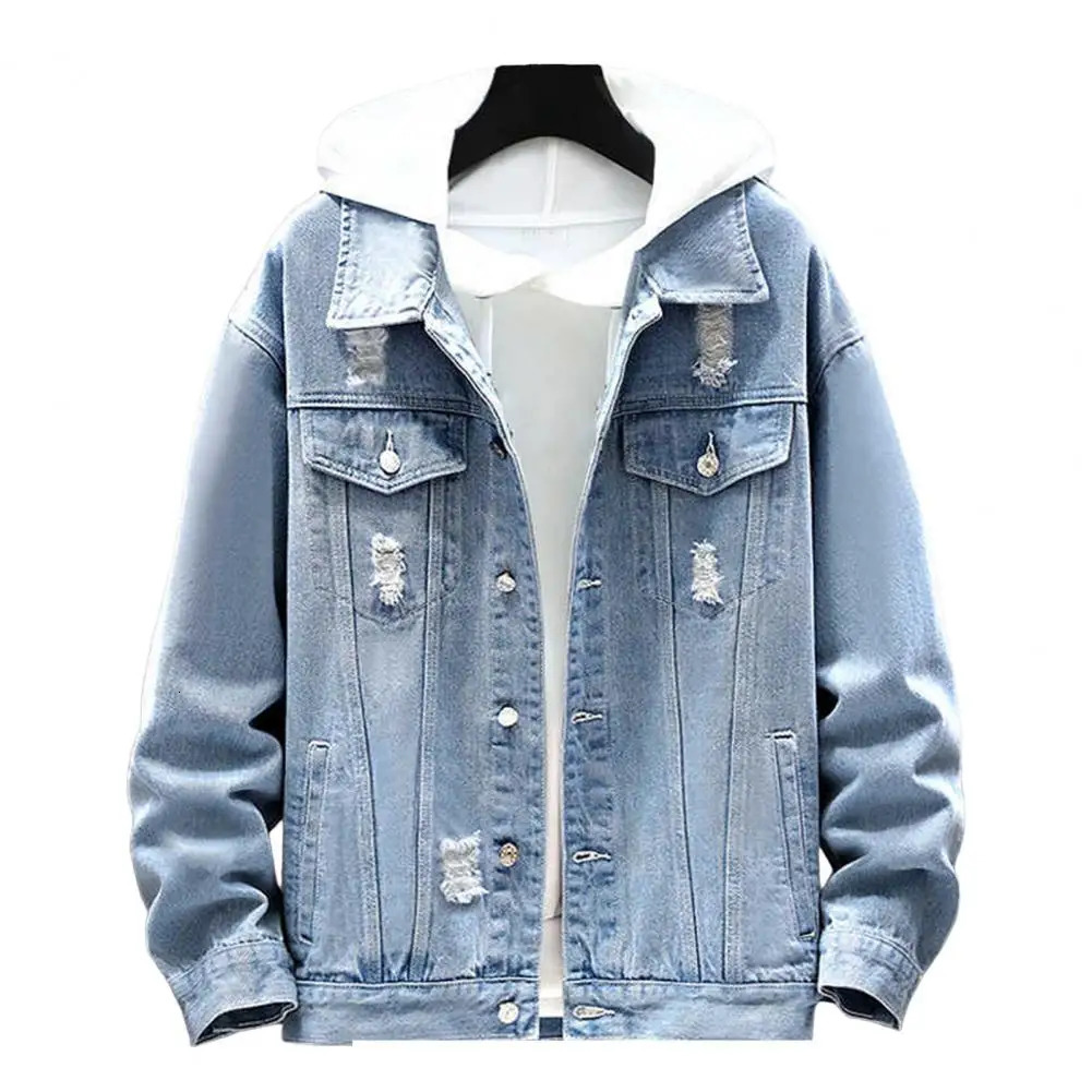 Hip Hop Mens Hooded Jean Jackets Male Casual Outerwear Autumn Winter Fashion Slim Fit Coat Men Denim Jacket Streetwear 241216