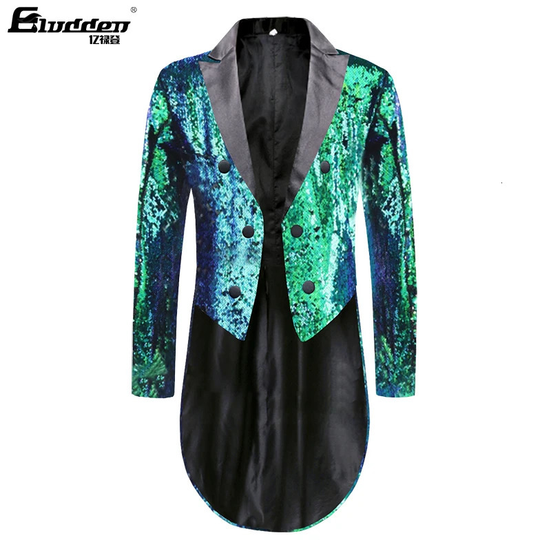 Mens Shiny double sided color Sequins Tuxedo Jacket Slim Fit Tailcoat Dress Coat Swallowtail Dinner Party Wedding Suit Jackets 241218