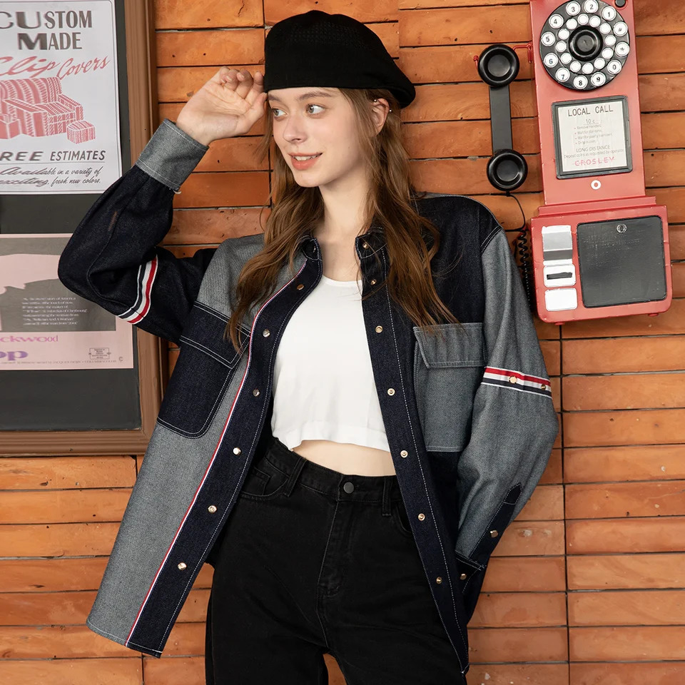 TC641 90% Wool blouse y womens clothing autumn Stitched colorblock n clothes 241218