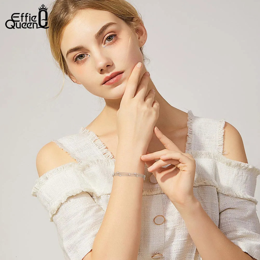 EFFIE QUEEN 14K Gold Triple Layers Chain Bracelet 925 Sterling Silver Round Ball Decor Women Bracelets Fine Jewelry Gift SB173 241214
