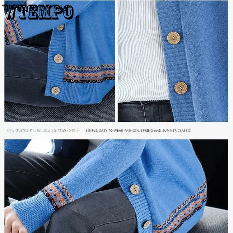 WTEMPO Spring Autumn Solid Color Womens Knitted Cardigan Long Sleeve Korean Loose VNeck Button Sweaters Coat Female Clothing 241220