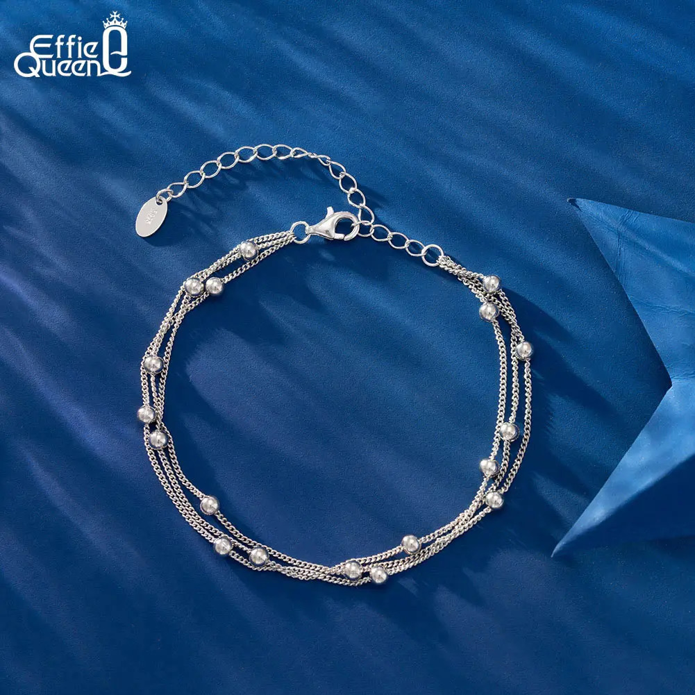 EFFIE QUEEN 14K Gold Triple Layers Chain Bracelet 925 Sterling Silver Round Ball Decor Women Bracelets Fine Jewelry Gift SB173 241214