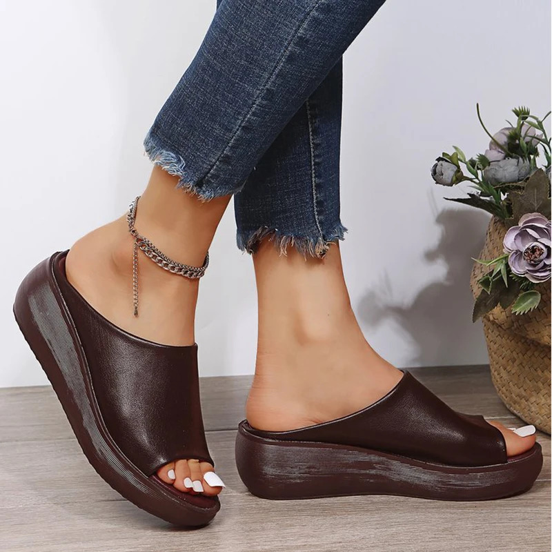 Women White Sandals Summer 2024 New Retro Wedge With Fish Mouth High Heels Thick Bottom Women's Shoes Large Size 44