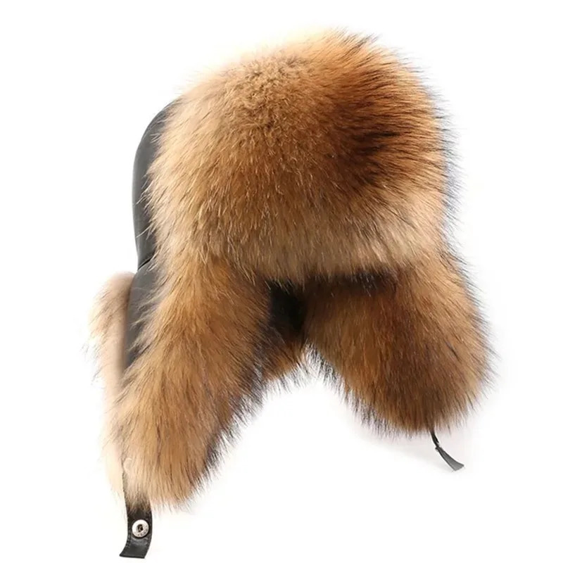 Artificial fox fur winter hat with ear flaps warm snow hat Russian thick hat bomber hat 241220