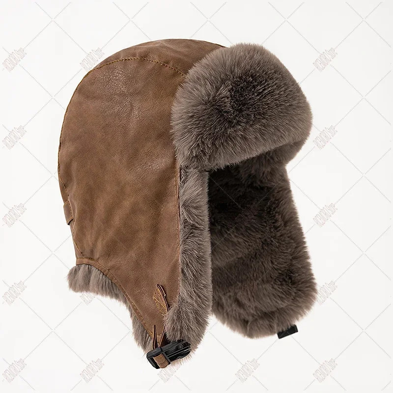Leather hat Lei Feng hat mens winter thick leading hat womens winter air-cooled circulating ear muffs 241220