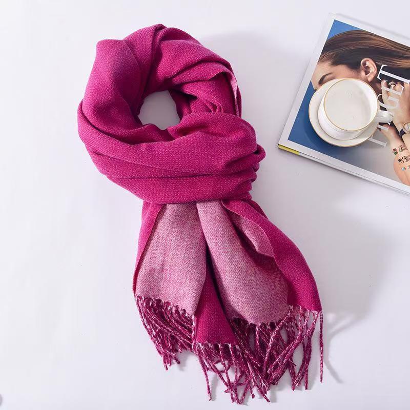 T028 new solid color double-sided scarf women's thick warm tassel shawl neck scarf winter cashmere scarf