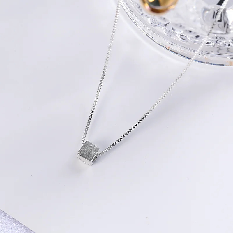 Square Necklaces 925 Sterling Silver Simple Cube Pendant Necklace for Women Fine Jewelry Female Chain Customized Wholesale 241220