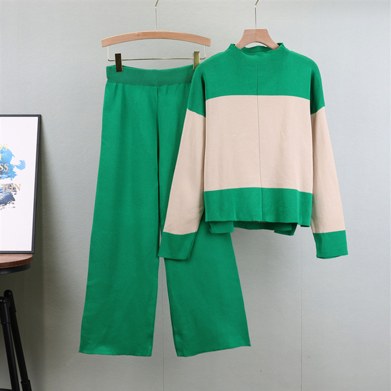 New Western Style Knitted Sweater Women's Loose Slimming Casual Pants Two Piece Fashion Autumn And Winter Set