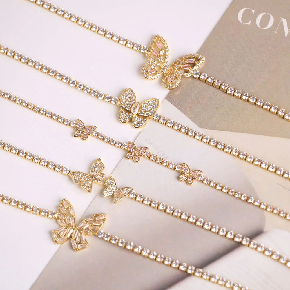 10PCS Clear Zirconia Butterfly Bracelet for Women Gold Plated Chain Tennis Bracelet Crystal Jewelry Gifts 241220