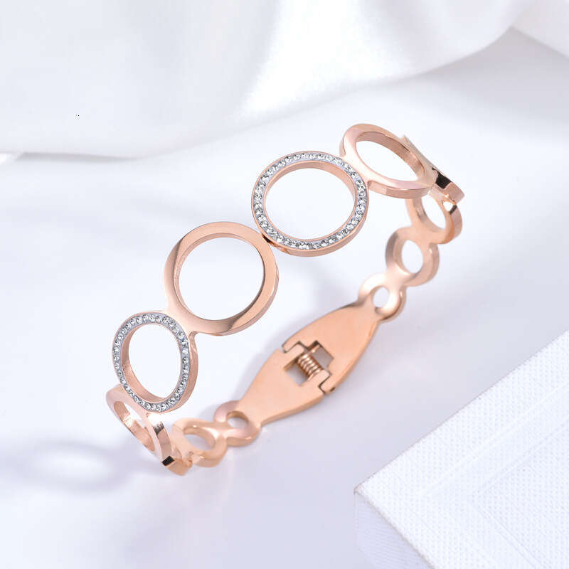 fashionable hollow out circle inlaid circular for womens trend versatile stainless steel jewelry goldplated bracelet