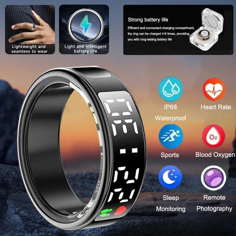 Smart Ring Multifunctional Health Tracker Heart Rate Blood Oxygen Monitor Brush Tiktok Waterproof Men Women Ring Sleep Fitness 241220