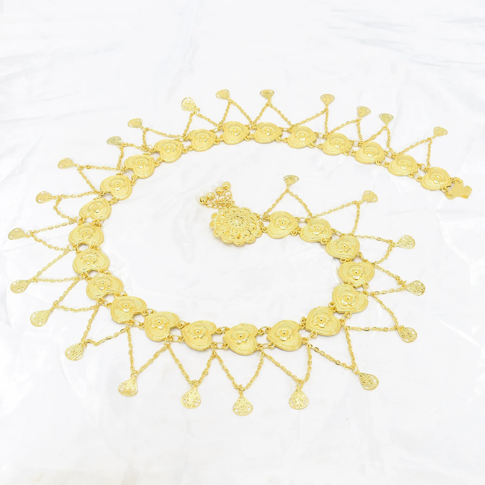 Indian Golden Heart Charms Belly Chains for Women Female Dancing Dress Belt Body Thailand Festival Party Jewelry Gift 241220