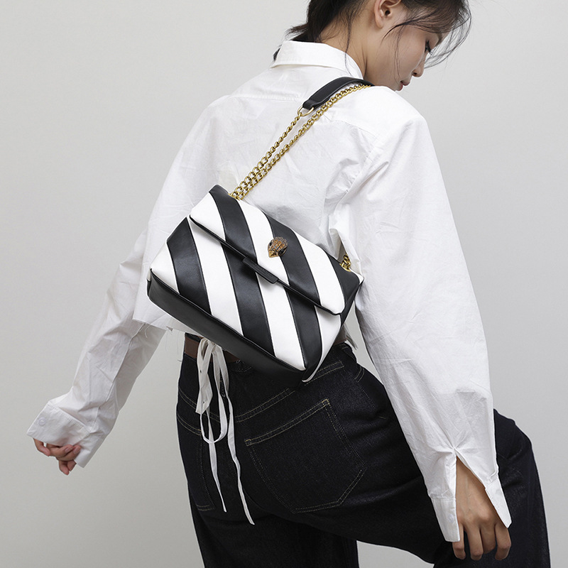 Bag Black White Splicing Simple And Fashionable Women's Bag With High-End Texture, Single Shoulder Crossbody Exquisite Chain Bag, Lightweight