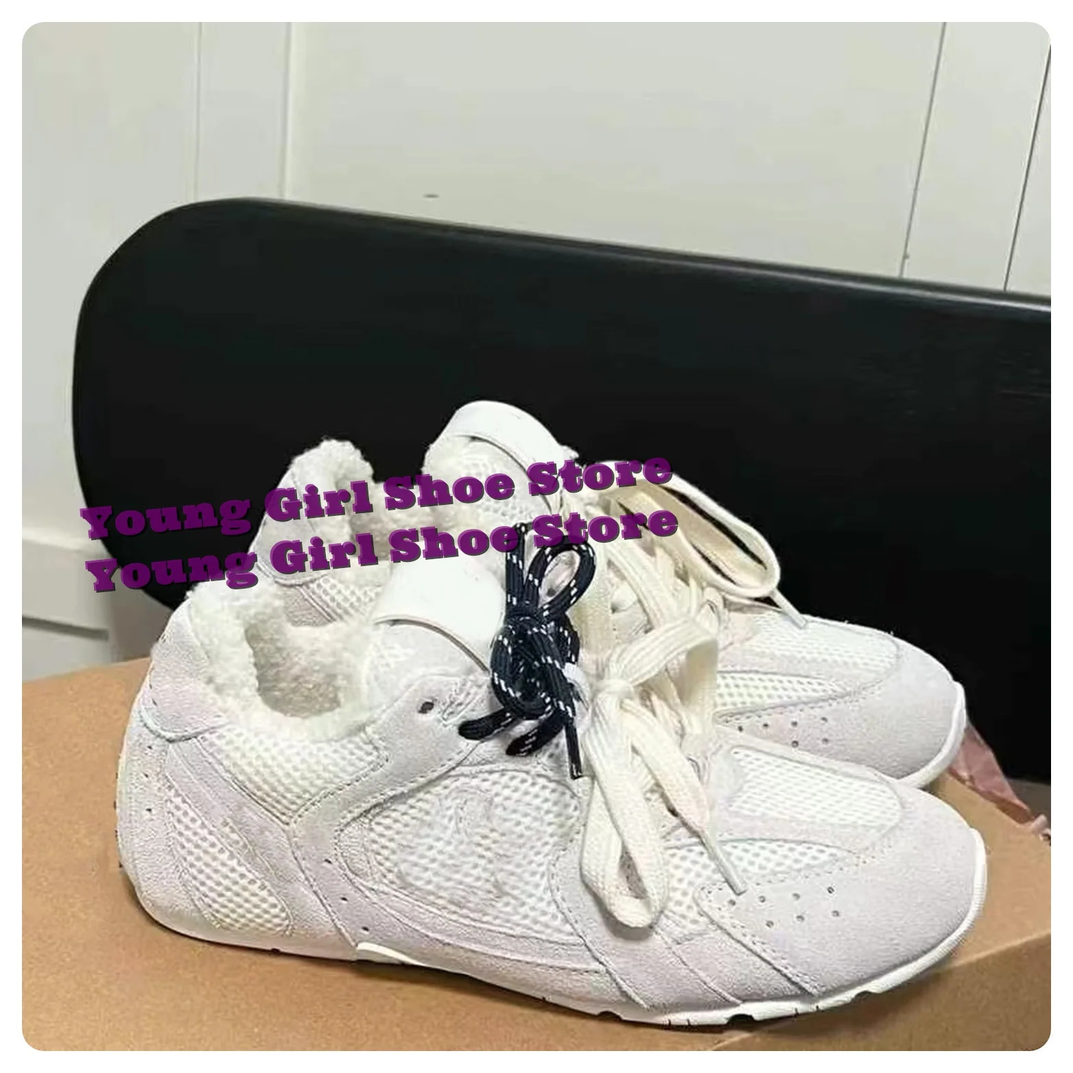 Plain canvas shoes sports shoes fur insulation winter high thickening rough surface casual fashion street womens clothing 241213