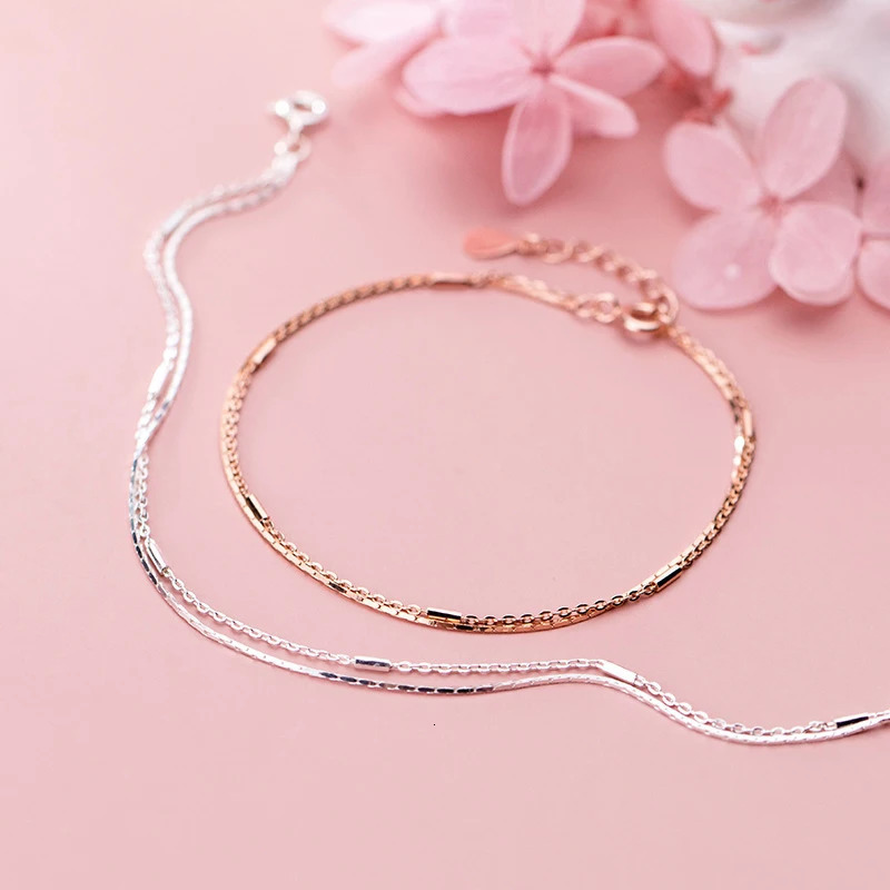 MODIAN 925 Sterling Silver Fashion Double Layer Rose Gold Color Geometric Link Chain Bracelet For Women Fine Jewelry 241220