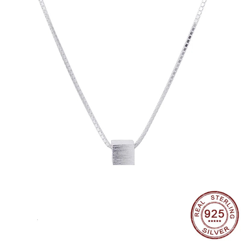 Square Necklaces 925 Sterling Silver Simple Cube Pendant Necklace for Women Fine Jewelry Female Chain Customized Wholesale 241220