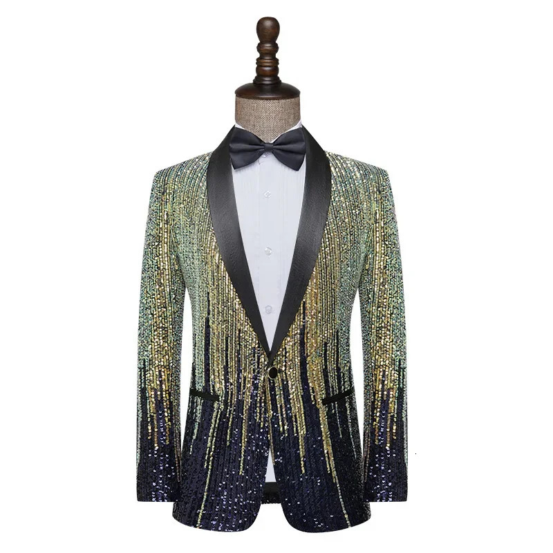 Fashion Mens Jacket Meteor Gradient Sequins Suit Coat Stage Performance Host Wedding Only Blazer 241218