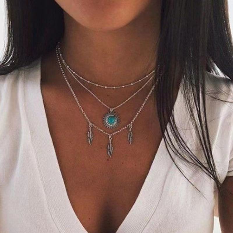 Silver Plated Three-Layer Round Necklace Snake Chain Charm Ball Chain Party Gift For Women's Exquisite Jewelry Stainless Steel Crystal Peal Gold 