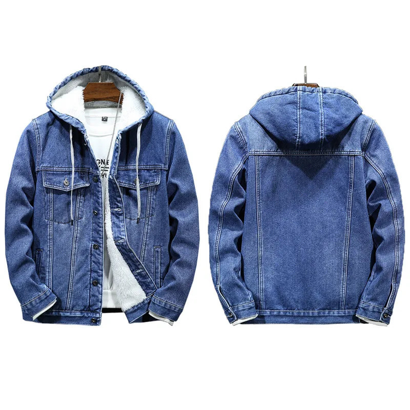 Thicker Winter Jacket Men Warmer Hooded Denim Lambswool Hooded and Padded Denim Jacket Lamb Wool Fleece Mens Clothes 241216