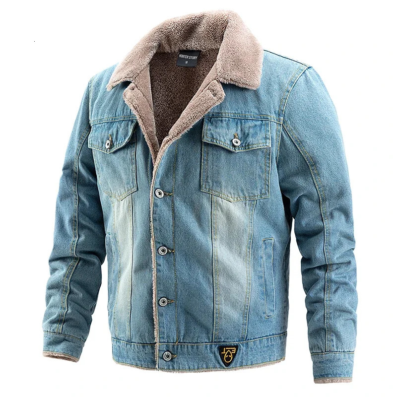 Men Autumn and Winter Denim Jackets Fleece Solid Lapel Fashion Motorcycle Jeans Hommes Slim Fit Cotton Casual Black Blue Coat 241216