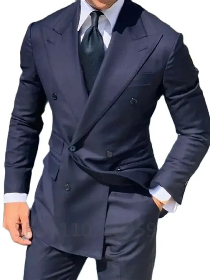 1 Piece Navy Blue Double Breasted Jacket Only Costume Homme Men Suits Tuxedo Groom Wedding Slim Fit Terno Masculino Blazer 241218