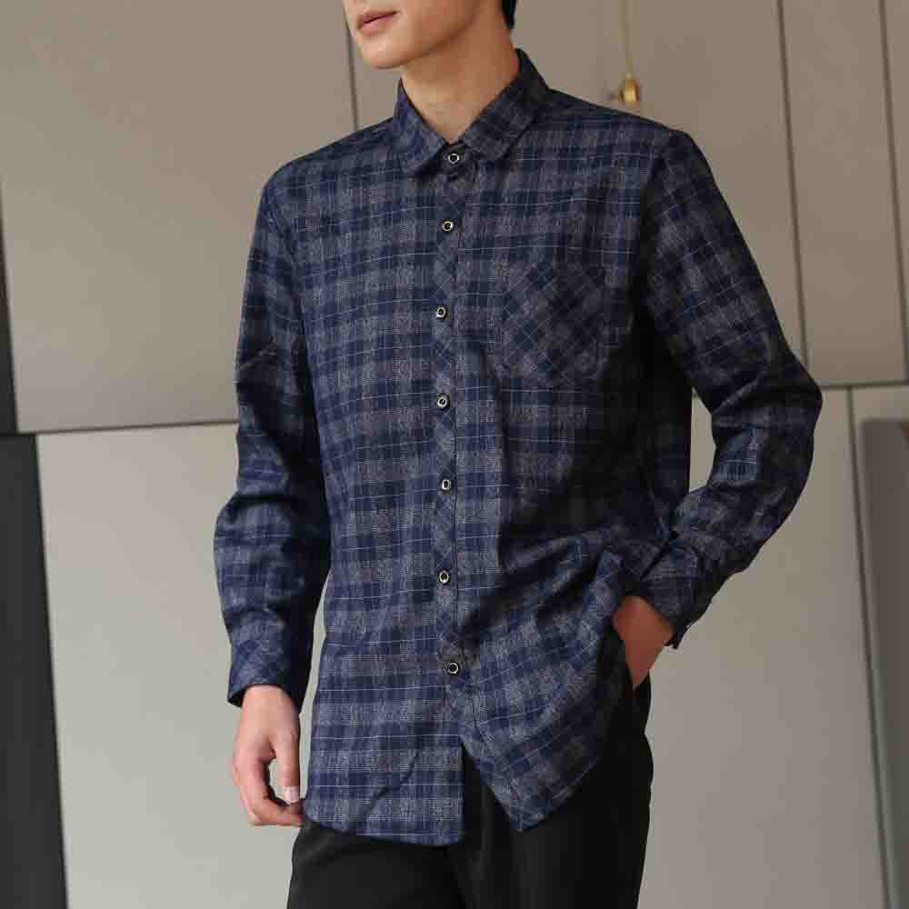 M12215 Men's spring and autumn lapel long-sleeved shirt men's middle-aged free ironing trendy slim fit
