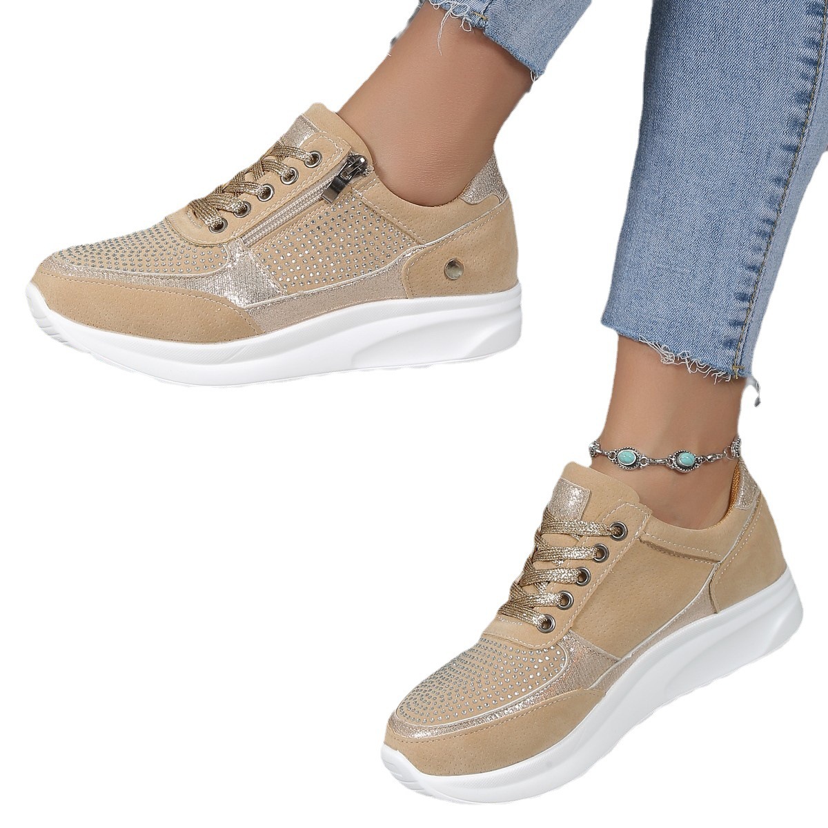 Cross-border foreign trade new flat leisure round head rhinestones single shoes women Europe and America fashion sports casual shoes women board shoes