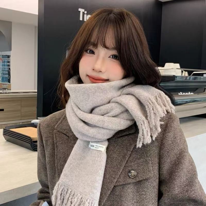 T023 new Korean solid color scarf for women in autumn and winter, all-match for students, narrow version, couple warm neck scarf