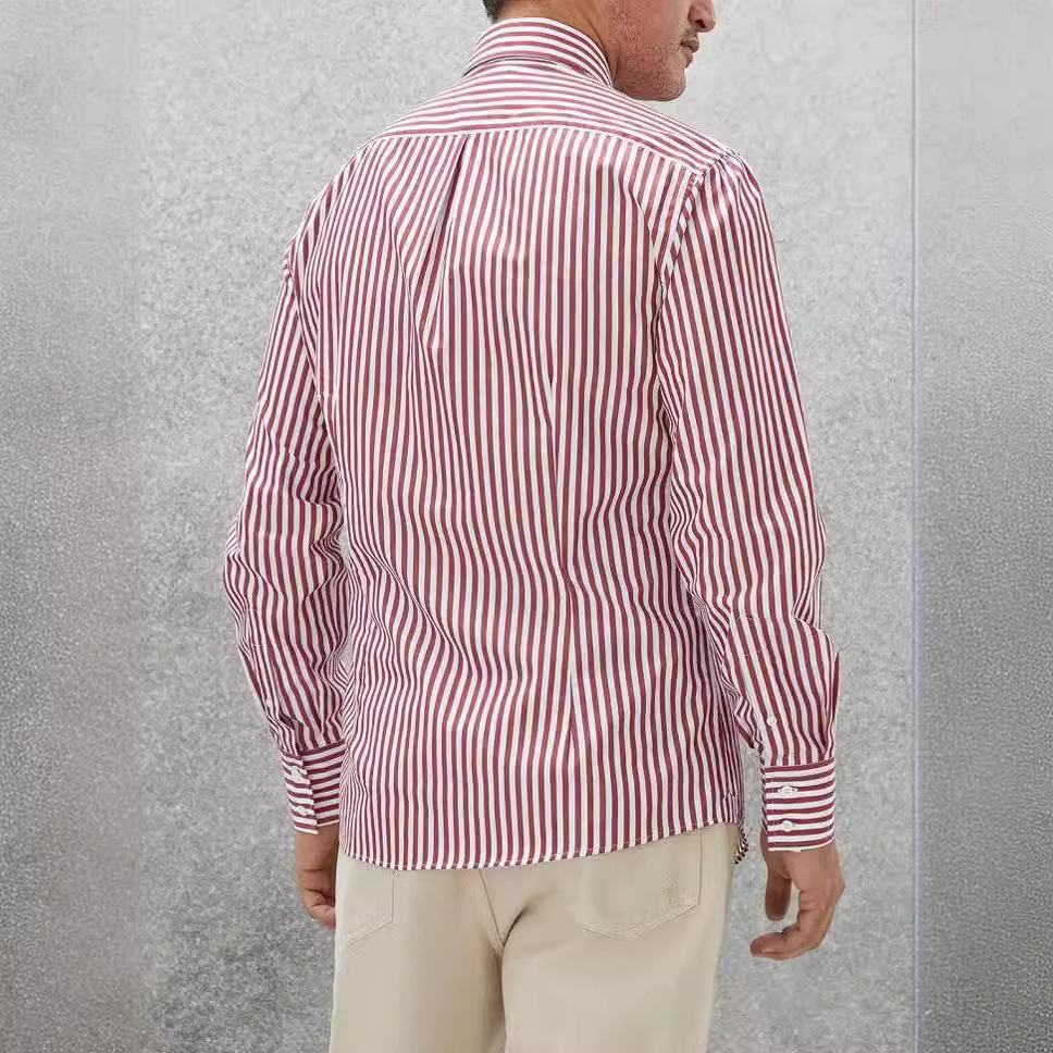 K001 Spring New Men's Long Sleeve Striped Slim Shirt Men's Stand Collar Pattern Casual Fashion Shirt