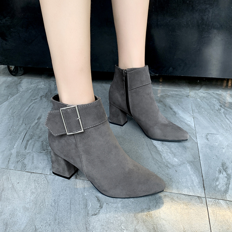 Women Vintage High Heels Buckle Casual Ladies Sexy Ankle Female Boots Plus Size 35-43 Botas De Mujer