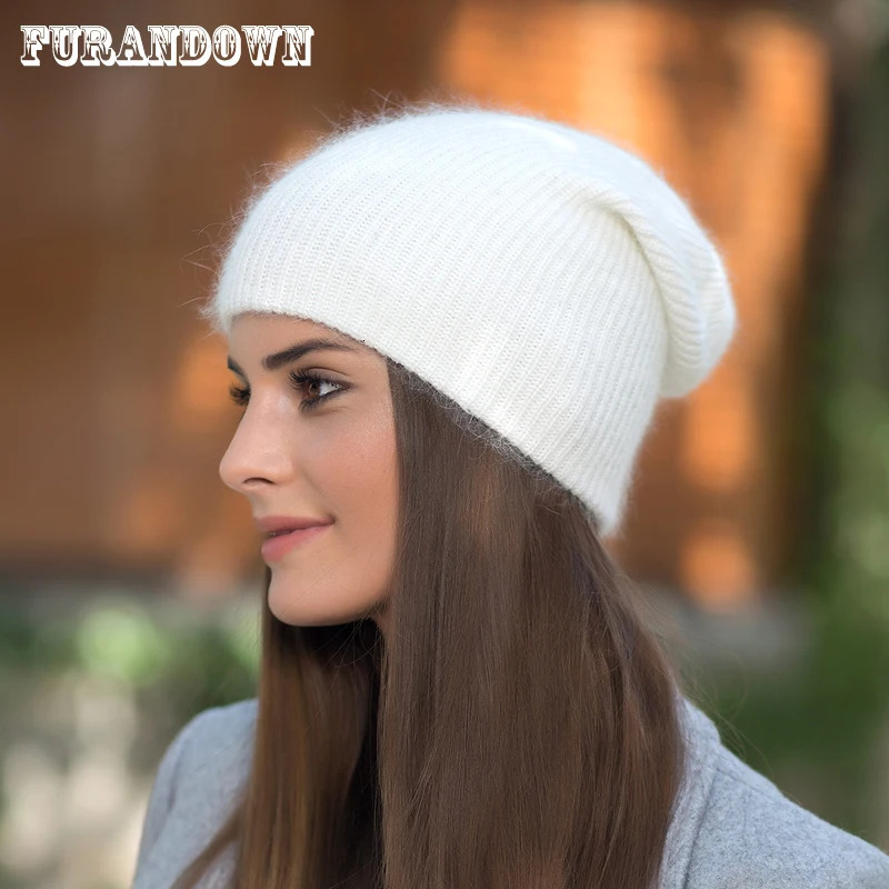 Women Autumn Winter Rabbit Fur Beanie Hats For Ladies skullies beanies Thick Knitted Warm Casual Caps 241214
