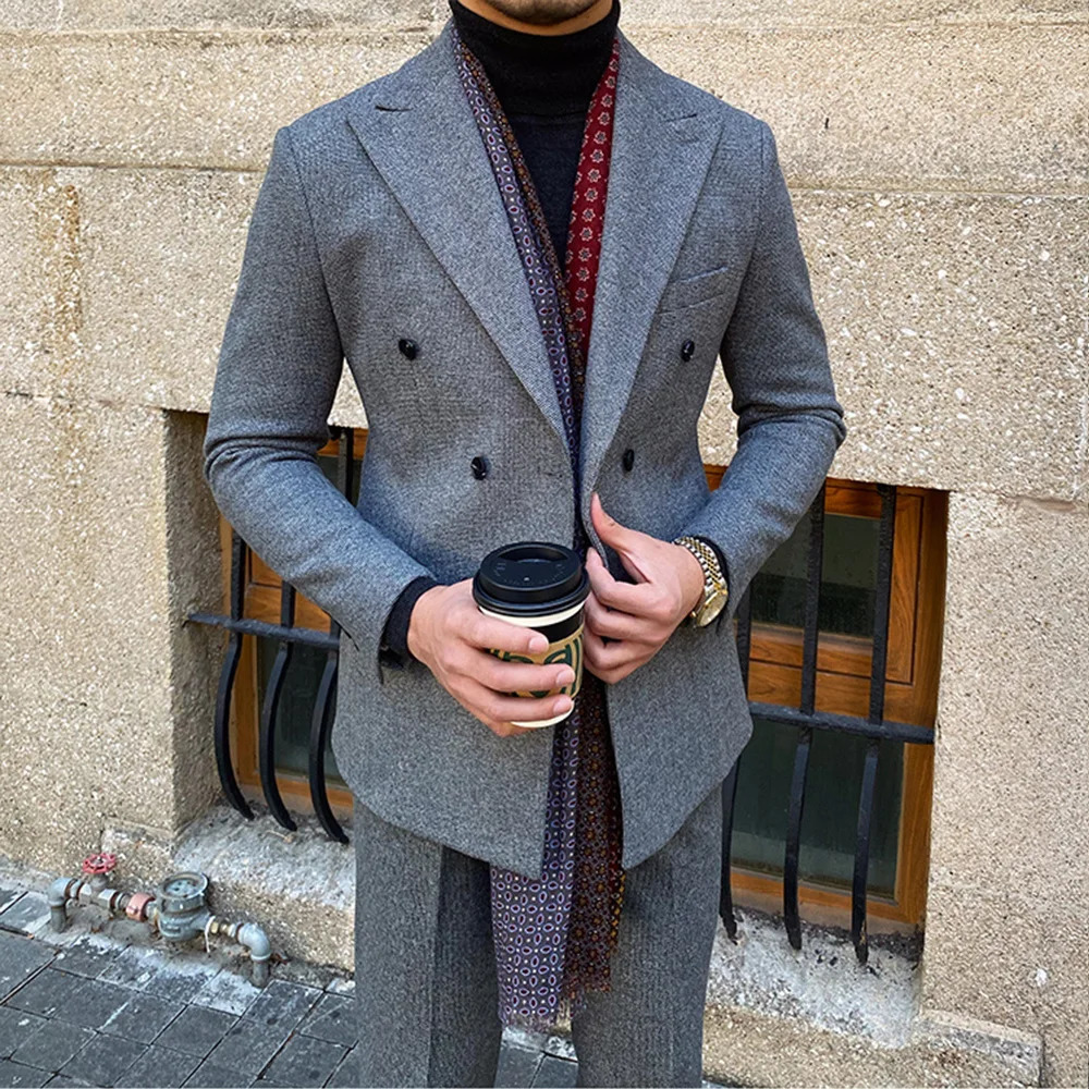 Mens 2 Pieces Suit Business Formal Casual Double Breasted Slim Fit Suits Party Wedding Dress Costume Male 241220