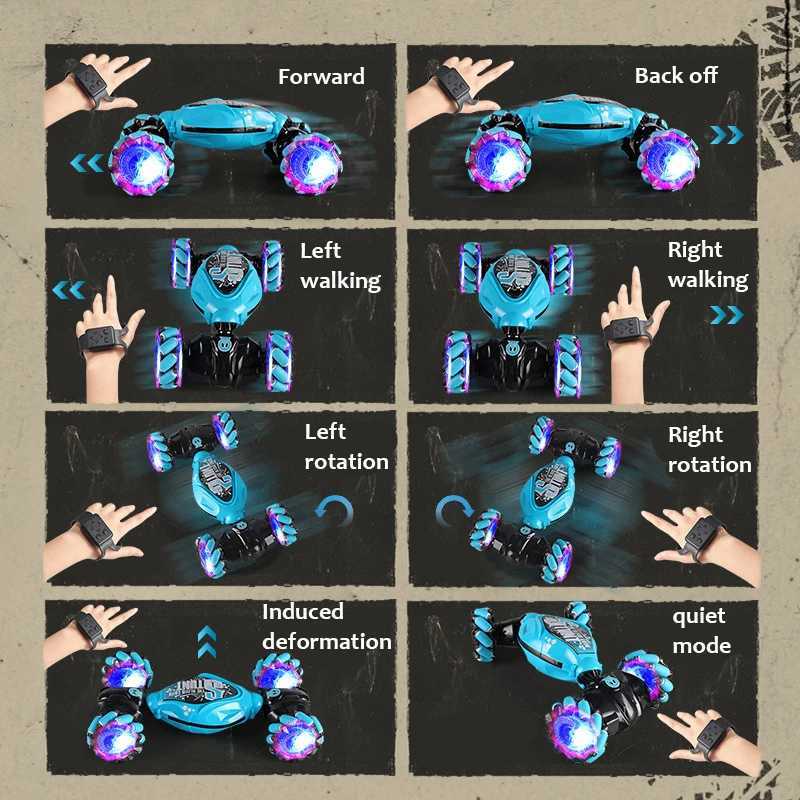 1 16 RC Car with LED Light Gesture Induction Deformation Twist 360 Rotating Climbing Car Remote Control Car Boy Toys GiftXJ241221