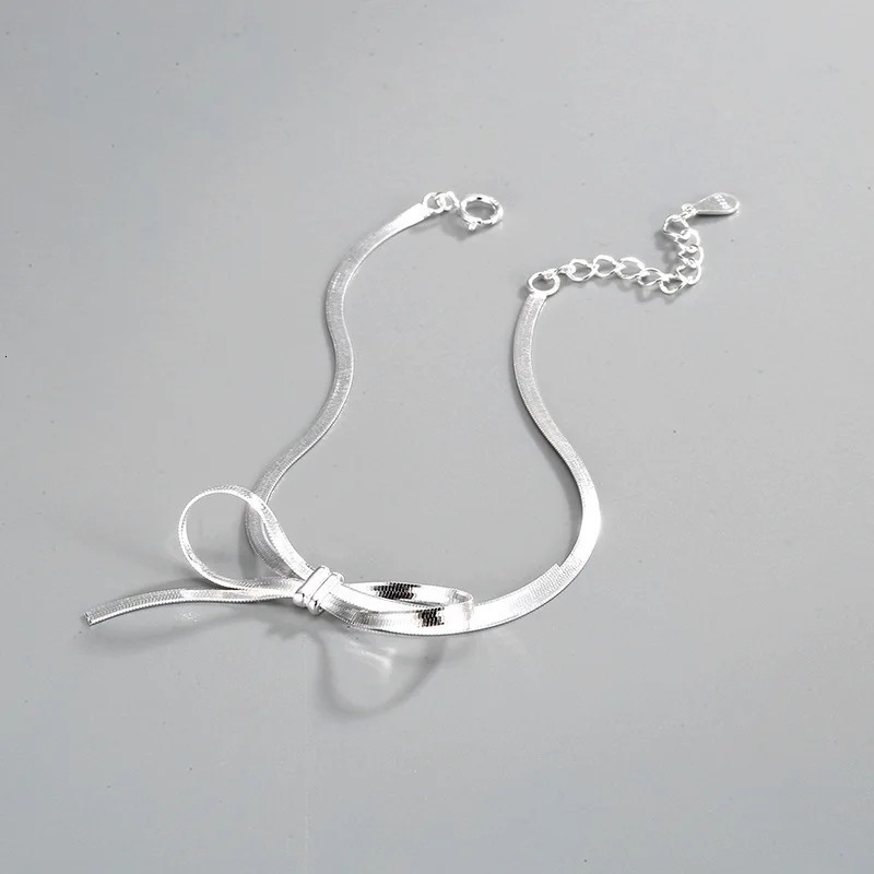 925 Sterling Silver Bowknot Shiny Chain Link Bracelets For Women Girl Cute Chic Sparkling Bracelet Party Gift 241220